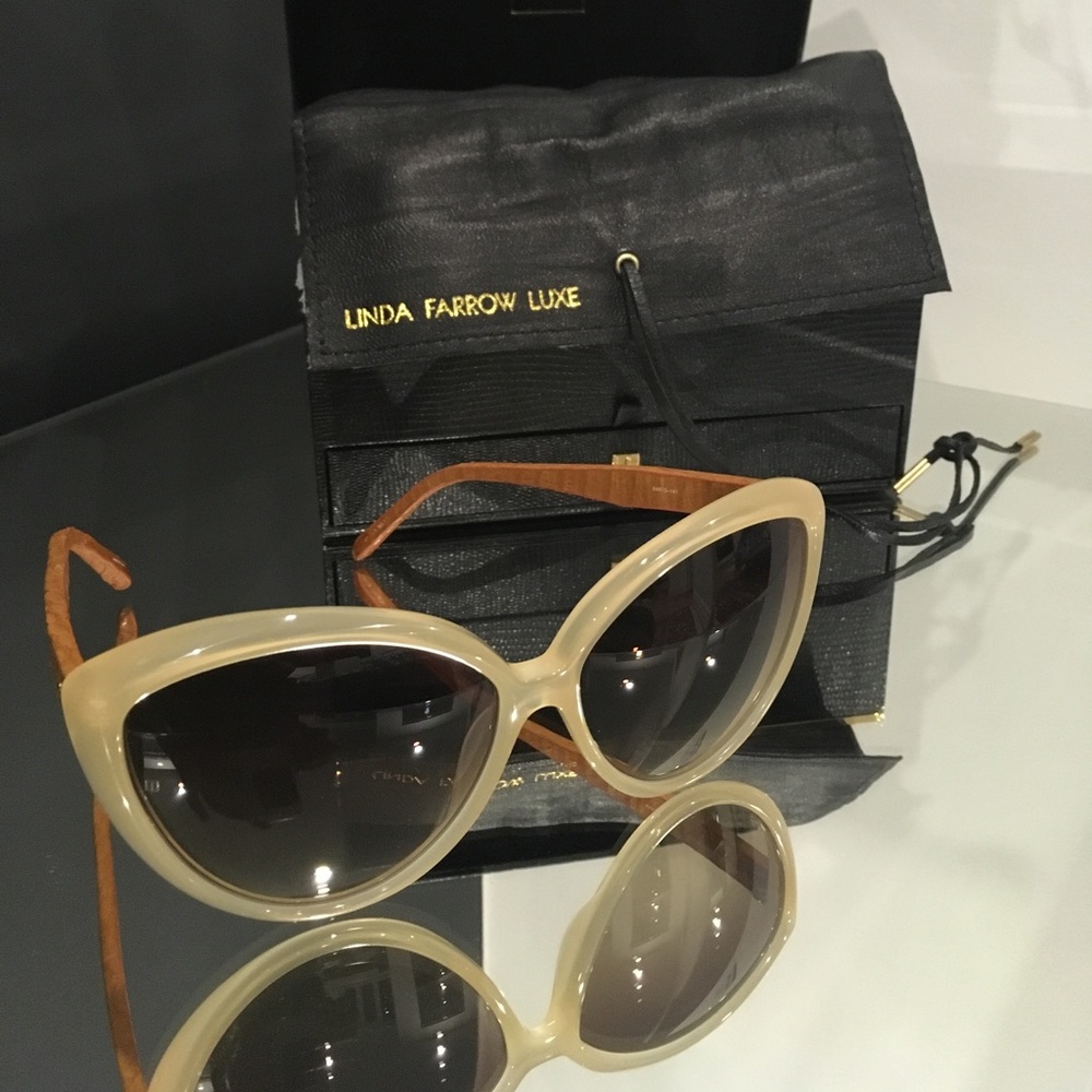 Linda Farrow LUXE beige acrylic with snakeskin sunglasses